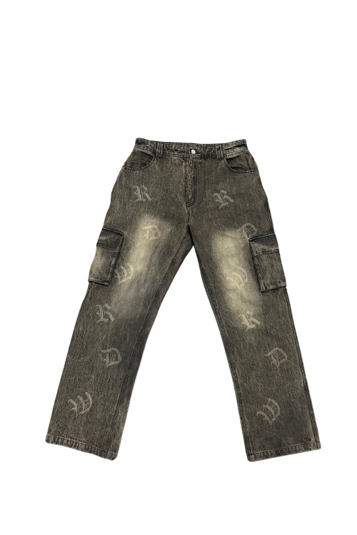 Laser printed REAL DIE WEALTHY FLARED CARGO PANTS