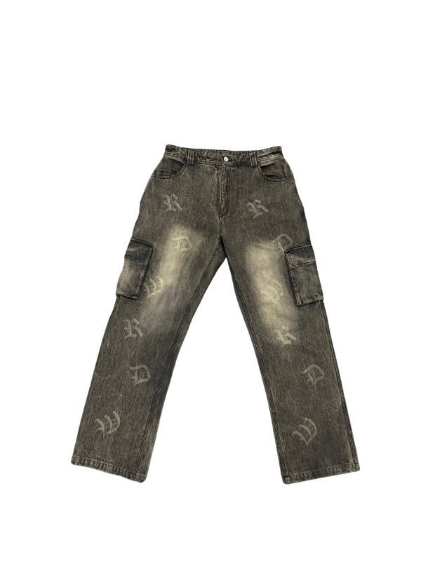 Laser printed REAL DIE WEALTHY FLARED CARGO PANTS